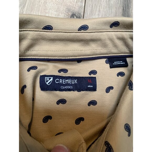 Cremieux Men’s XL Classics Polo Blue Paisley on Tan Collared Short Sleeve Shirt - Picture 2 of 5